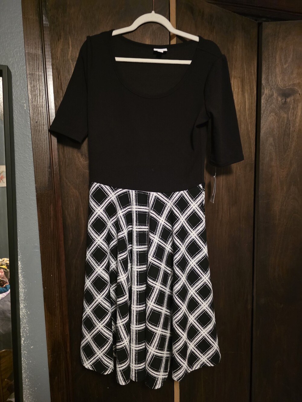LuLaRoe Black and White Midi Fit-and-Flare Dress